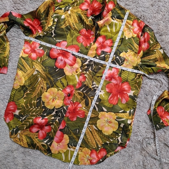 VINTAGE deadstock satin tropical print pajama set L - Picture 12 of 15